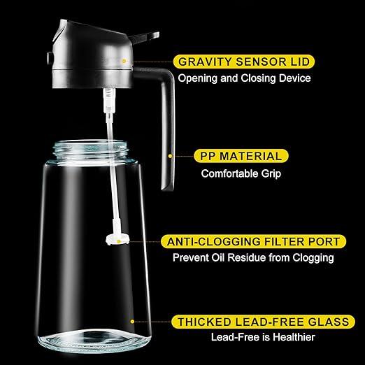 Oil Dispenser Bottle for Kitchen, 2 in 1 Olive Oil Sprayer and Oil Dispenser, Oil Spray Bottle 500ML/ 17OZ for Cooking, Kitchen, BBQ, Air Fryer, Salad, Baking(1pcs Black) Utensils Traditional