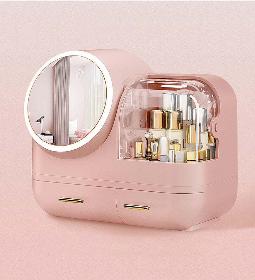 Makeup Storage Organizer Box with Led Lighted Mirror