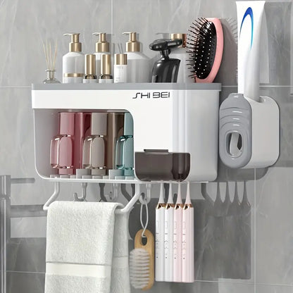 Toilet Toothbrush Holder Mouthwash Cup Storage Box With Hook