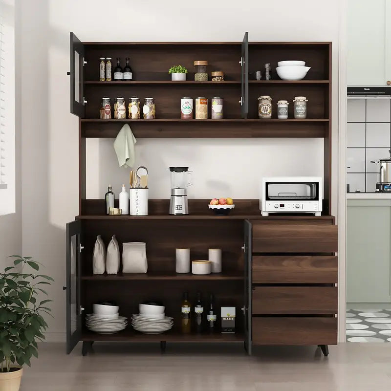 Modern Kitchen Pantry Storage Cabinet, Large Wooden Sideboard Buffet Hutch Cupboard