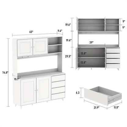 Modern Kitchen Pantry Storage Cabinet, Large Wooden Sideboard Buffet Hutch Cupboard