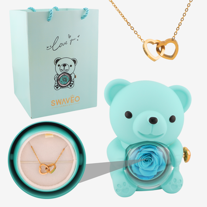 Rose Bear W/ Forever Rose & Heart Necklace