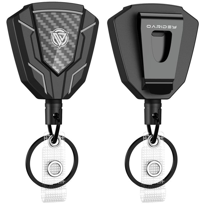 Oaridey 2-Pack Heavy Duty Retractable Keychain with Belt Clip, Retractable Badge Holder with Carbon Fiber Front, 9 oz Rebound