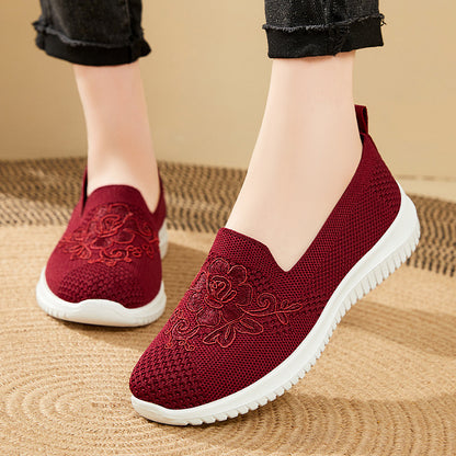 🔥Last Day 60% OFF-Women's Knitted Embroidery Casual Walking Sneakers,Lightweight Breathable Mesh Slip On Orthopedic Soft Sole Shoes (Buy 2 Free Shipping)