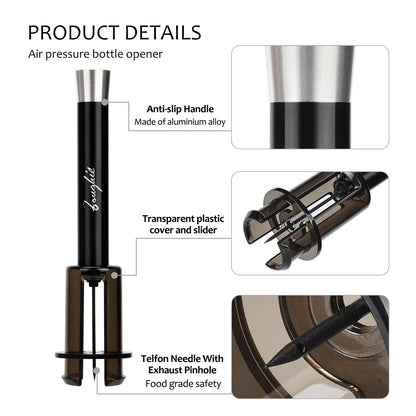 Zoughie 4pcs Air Pump Wine Opener Set for Wine Lovers