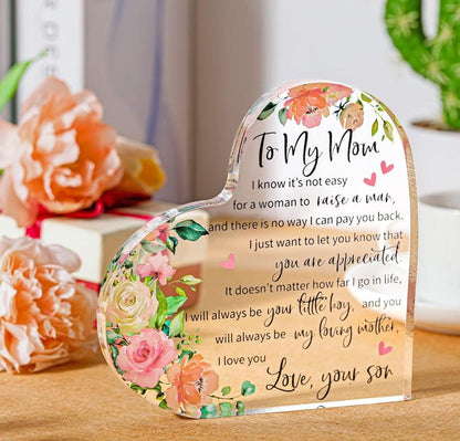 Mom Gift Dad Gift Mother in Law Gift Bonus Mom Gift Acrylic Heart Mothers Dads Plaque Gifts Grateful Birthday Gifts for Mom Dad Acrylic Best Mom Dad Sign Acrylic Heart Sign (Heart)