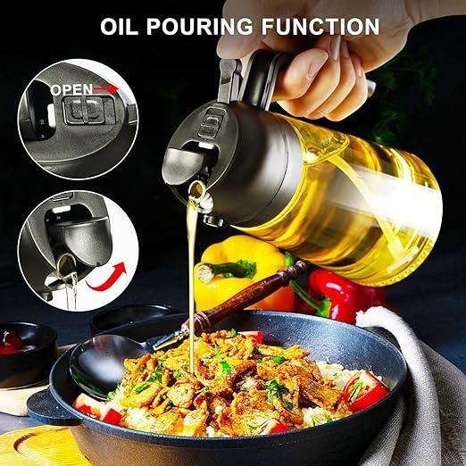 Oil Dispenser Bottle for Kitchen - 16oz / 470ml Olive Oil bottle - 2 in 1 Olive Oil Dispenser & Oil Sprayer with Brush - Oil Sprayer for Cooking, Salad, Barbecue Black