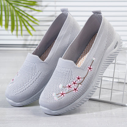 🔥Last Day 60% OFF-Women's Knitted Embroidery Casual Walking Sneakers,Lightweight Breathable Mesh Slip On Orthopedic Soft Sole Shoes (Buy 2 Free Shipping)