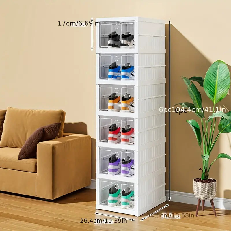 Multi-tier Folding Shoe Box With Door, Stackable Dust Proof Shoe Rack