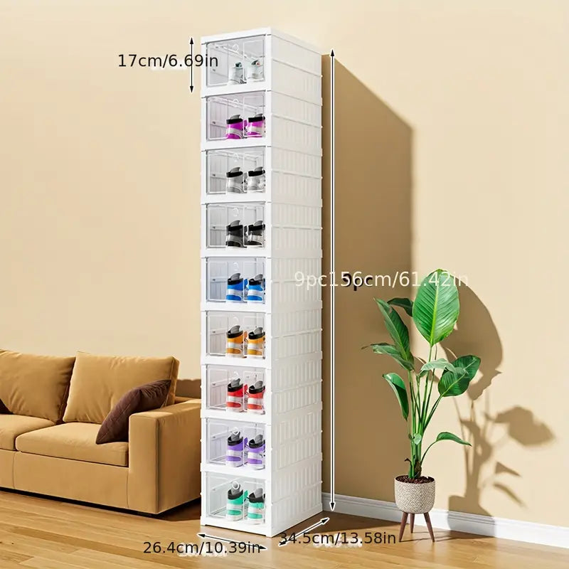 Multi-tier Folding Shoe Box With Door, Stackable Dust Proof Shoe Rack