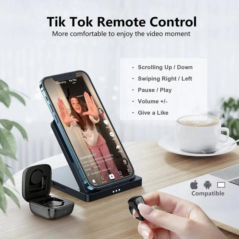 TikTok Scrolling Ring Remote Control Page Turner,Bluetooth Camera Video Recording Remote,Music Control, for iPhone ,iPad ,iOS,Android,Pink,Father's Day，Tik Tok ring