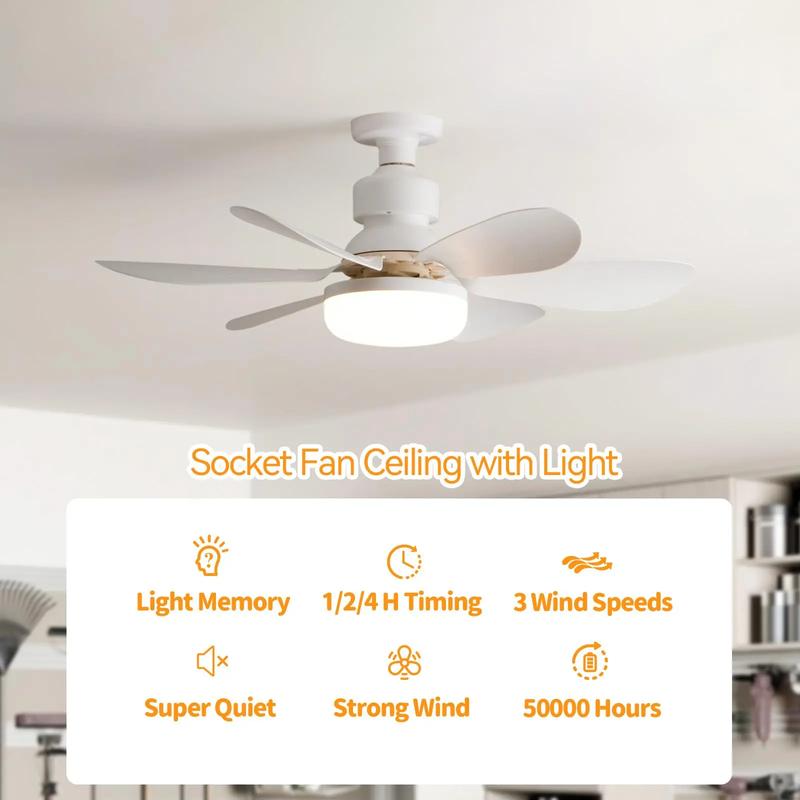 Socket Fan Light Original - Cool Light LED – Ceiling Fans with Lights and Remote Control, Replacement for Lightbulb - Bedroom, Kitchen, Living Room,1000 Lumens / 5000 Kelvins As Seen On TV