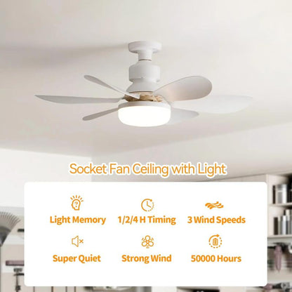 Socket Fan Light Original - Cool Light LED – Ceiling Fans with Lights and Remote Control, Replacement for Lightbulb - Bedroom, Kitchen, Living Room,1000 Lumens / 5000 Kelvins As Seen On TV