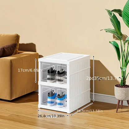 Multi-tier Folding Shoe Box With Door, Stackable Dust Proof Shoe Rack