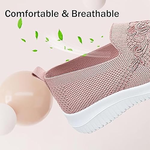 🔥Last Day 60% OFF-Women's Knitted Embroidery Casual Walking Sneakers,Lightweight Breathable Mesh Slip On Orthopedic Soft Sole Shoes (Buy 2 Free Shipping)