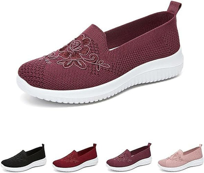 🔥Last Day 60% OFF-Women's Knitted Embroidery Casual Walking Sneakers,Lightweight Breathable Mesh Slip On Orthopedic Soft Sole Shoes (Buy 2 Free Shipping)