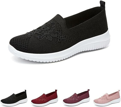 🔥Last Day 60% OFF-Women's Knitted Embroidery Casual Walking Sneakers,Lightweight Breathable Mesh Slip On Orthopedic Soft Sole Shoes (Buy 2 Free Shipping)