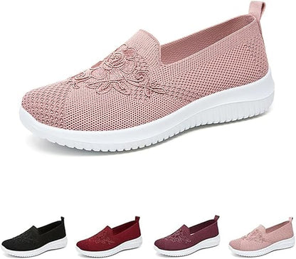 🔥Last Day 60% OFF-Women's Knitted Embroidery Casual Walking Sneakers,Lightweight Breathable Mesh Slip On Orthopedic Soft Sole Shoes (Buy 2 Free Shipping)