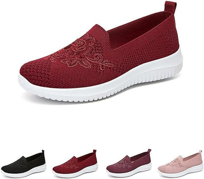 🔥Last Day 60% OFF-Women's Knitted Embroidery Casual Walking Sneakers,Lightweight Breathable Mesh Slip On Orthopedic Soft Sole Shoes (Buy 2 Free Shipping)