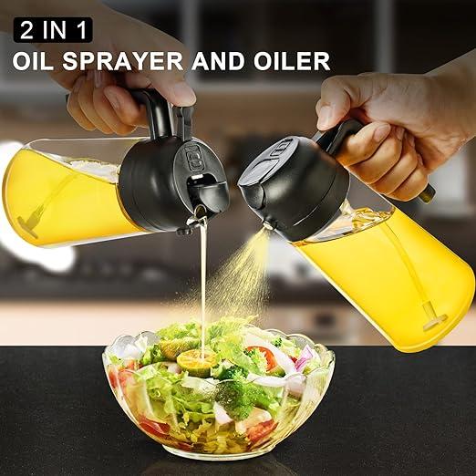 Oil Dispenser Bottle for Kitchen, 2 in 1 Olive Oil Sprayer and Oil Dispenser, Oil Spray Bottle 500ML/ 17OZ for Cooking, Kitchen, BBQ, Air Fryer, Salad, Baking(1pcs Black) Utensils Traditional