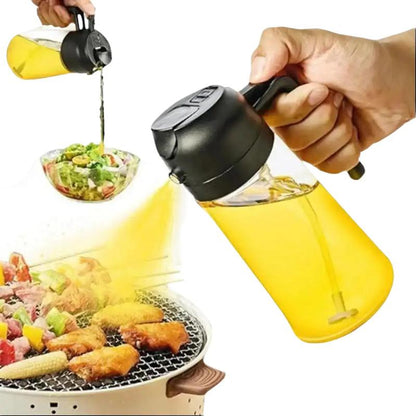 Oil Dispenser Bottle for Kitchen, 2 in 1 Olive Oil Sprayer and Oil Dispenser, Oil Spray Bottle 500ML/ 17OZ for Cooking, Kitchen, BBQ, Air Fryer, Salad, Baking(1pcs Black) Utensils Traditional