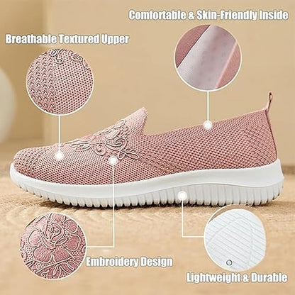 🔥Last Day 60% OFF-Women's Knitted Embroidery Casual Walking Sneakers,Lightweight Breathable Mesh Slip On Orthopedic Soft Sole Shoes (Buy 2 Free Shipping)