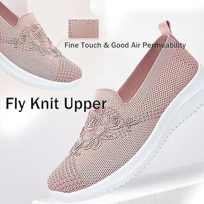 🔥Last Day 60% OFF-Women's Knitted Embroidery Casual Walking Sneakers,Lightweight Breathable Mesh Slip On Orthopedic Soft Sole Shoes (Buy 2 Free Shipping)