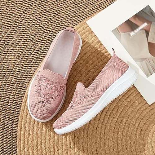 🔥Last Day 60% OFF-Women's Knitted Embroidery Casual Walking Sneakers,Lightweight Breathable Mesh Slip On Orthopedic Soft Sole Shoes (Buy 2 Free Shipping)