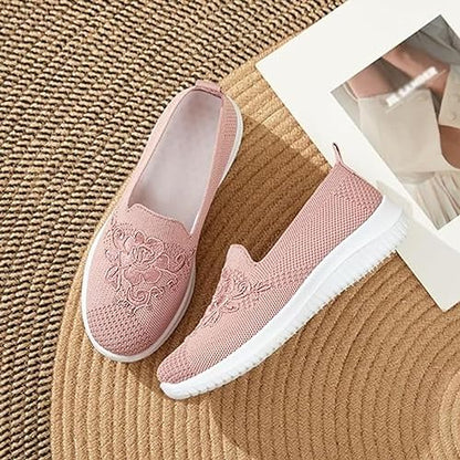 🔥Last Day 60% OFF-Women's Knitted Embroidery Casual Walking Sneakers,Lightweight Breathable Mesh Slip On Orthopedic Soft Sole Shoes (Buy 2 Free Shipping)