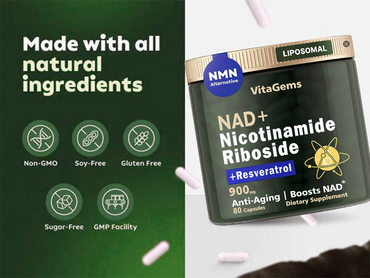 (1 Bottle)VitaGems™ NAD+ Anti-Aging Supplement for Skin Health, Energy, and Focus - Premium Wellness Dietary Support