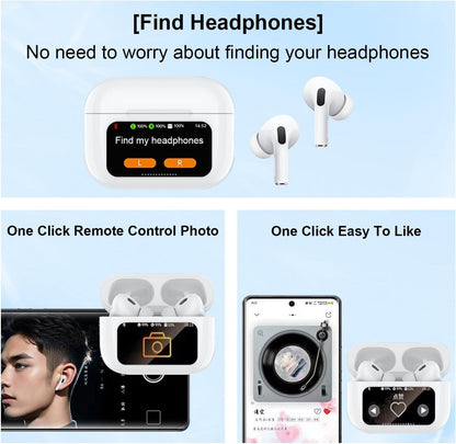 Wireless Earphones Noise Cancellation Bluetooth V5.4 Full Color Display Earphone Touch Screen With Double Mic 500mAh Charging Case