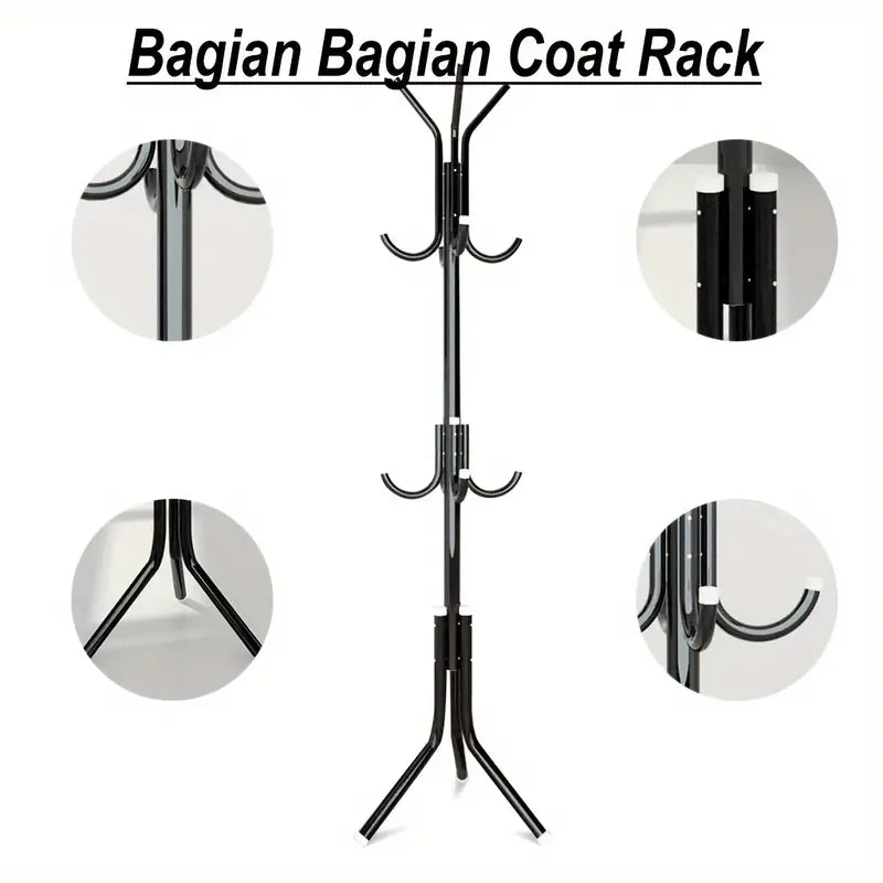 Metal Column Coat Rack Hall Tree Free-standing Storage