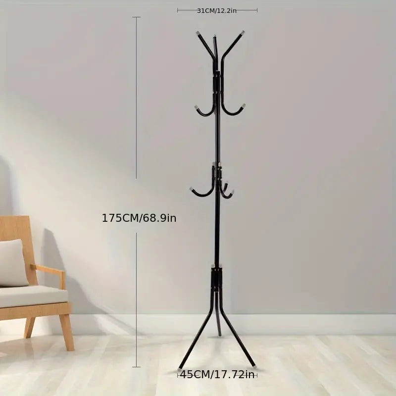 Metal Column Coat Rack Hall Tree Free-standing Storage