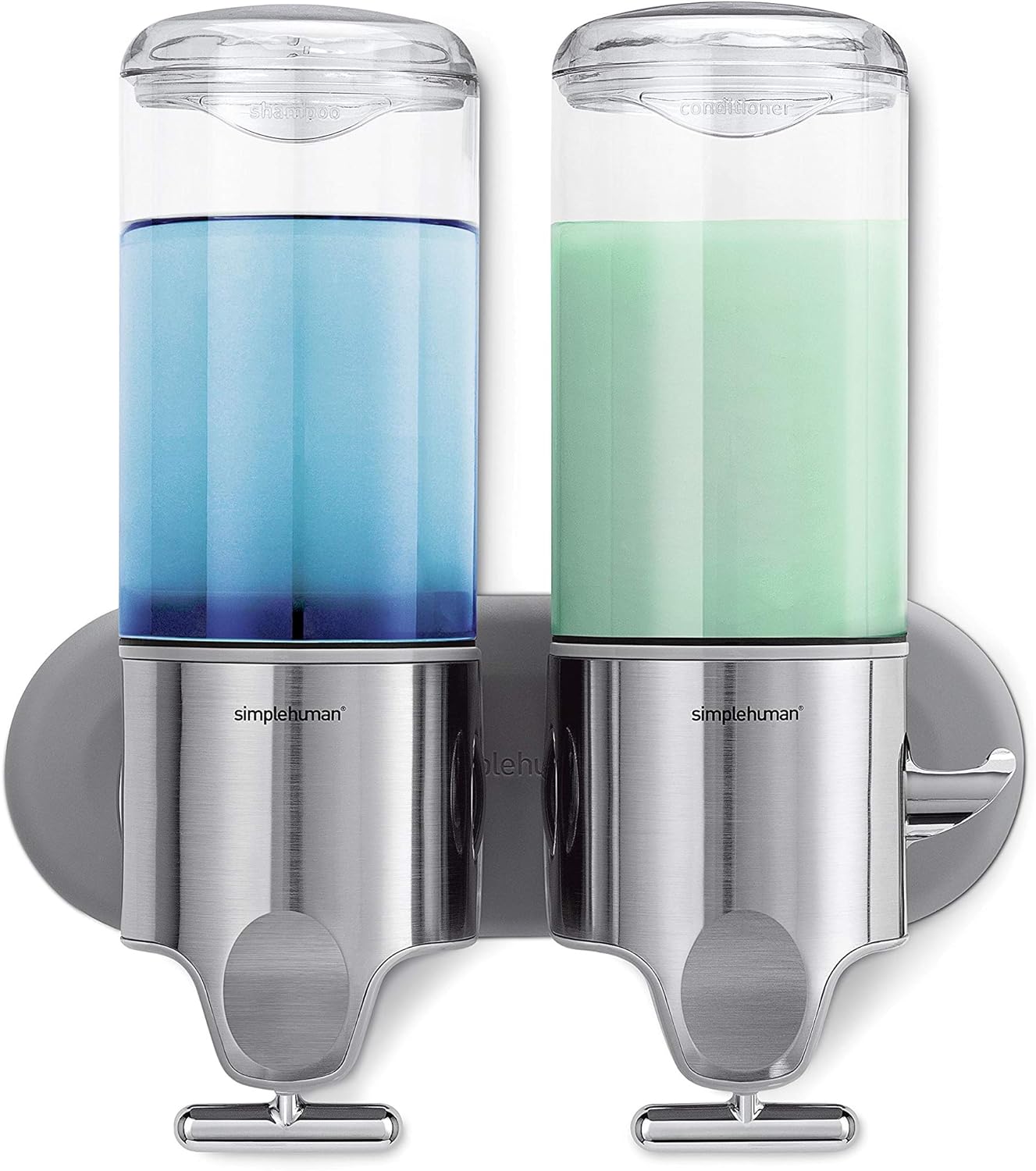 simplehuman Triple Wall Mount Shower Pump, 3 x 15 fl. oz. Shampoo and Soap Dispensers, Stainless Steel