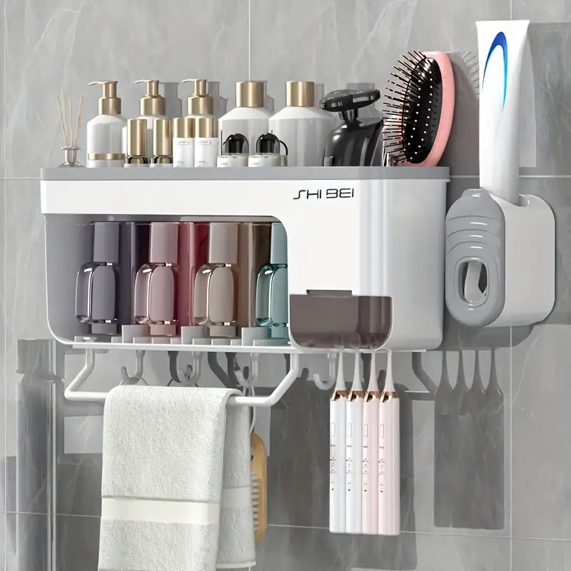 Toilet Toothbrush Holder Mouthwash Cup Storage Box With Hook