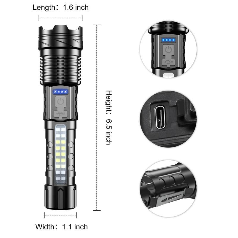 Laser Flashlight High Lumens Rechargeable 1 Pack/2 Pack, Super Bright Led Flashlights with 7 Light Modes, IPX6 Waterproof, Powerful Handheld Flash Light for Camping Home Emergencies