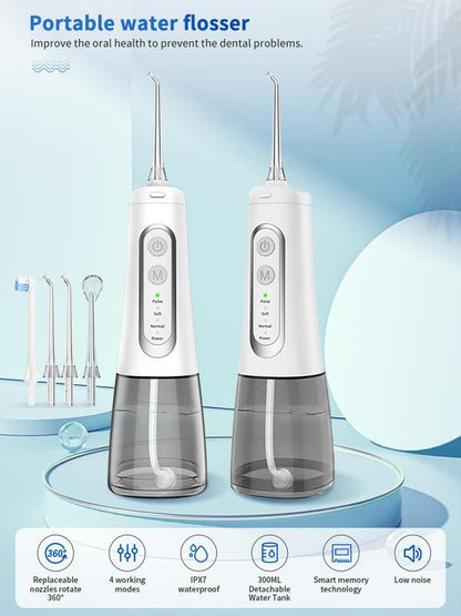 Oral Irrigator Water Flosser with 300ML Water Tank 5 Cleaning Modes 4 Replaceable Nozzles