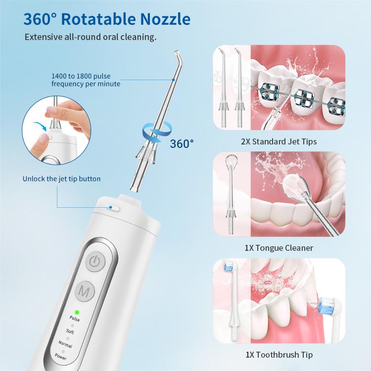 Oral Irrigator Water Flosser with 300ML Water Tank 5 Cleaning Modes 4 Replaceable Nozzles