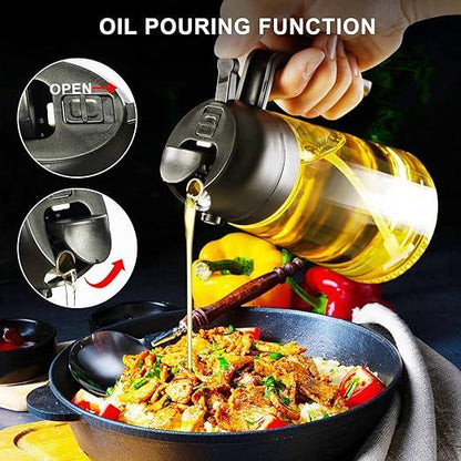 Oil Dispenser Bottle for Kitchen, 2 in 1 Olive Oil Sprayer and Oil Dispenser, Oil Spray Bottle 500ML/ 17OZ for Cooking, Kitchen, BBQ, Air Fryer, Salad, Baking(1pcs Black) Utensils Traditional