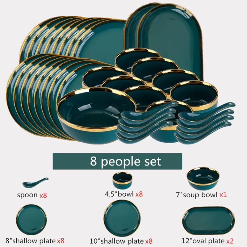 Luxurious Green Porcelain Dinnerware Set