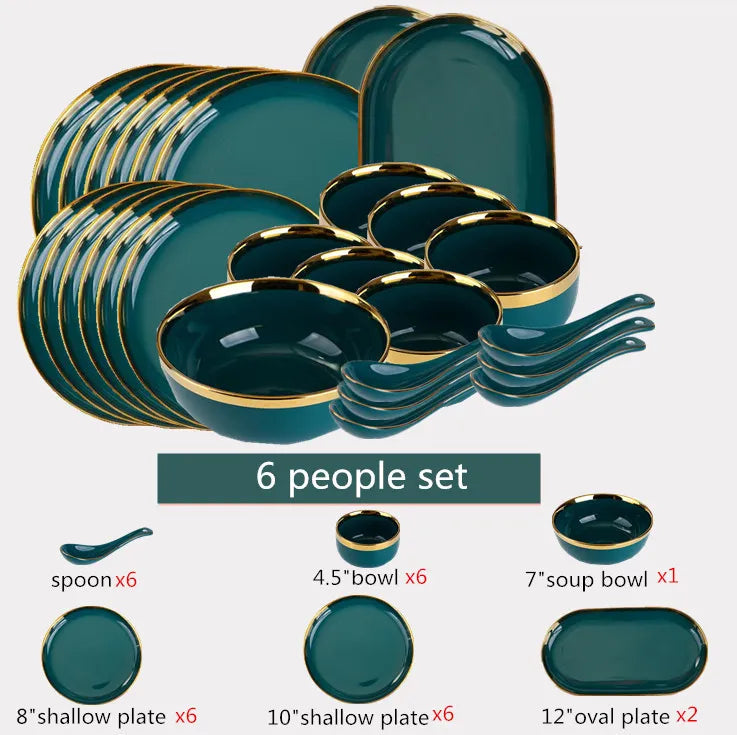 Luxurious Green Porcelain Dinnerware Set