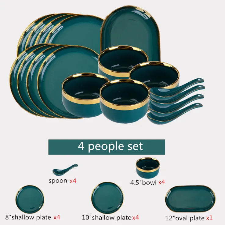 Luxurious Green Porcelain Dinnerware Set