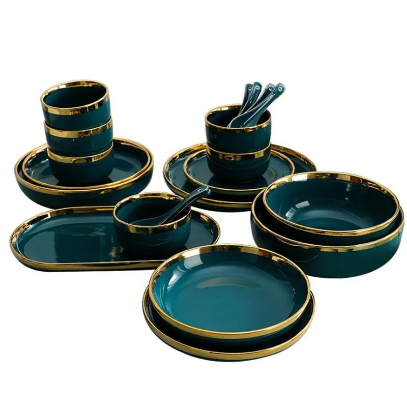 Luxurious Green Porcelain Dinnerware Set