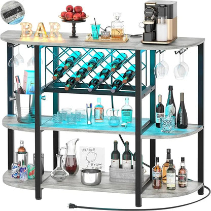 Liquor Glass Holder Wine Rack Storage with Outlet and LED Light