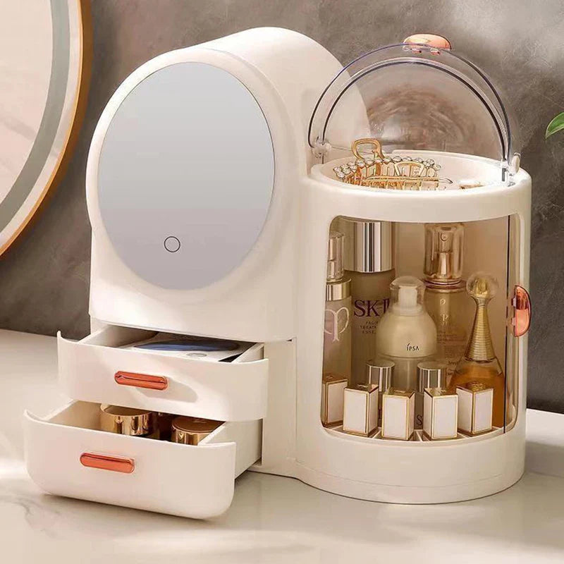 Rotating Makeup Organizers With Lamp Mirror Integrated