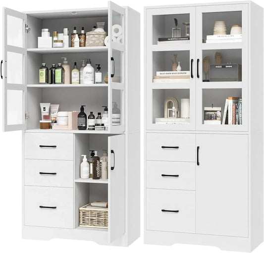 Tall Storage Cabinet with 2 Glass Display Door & Shelves