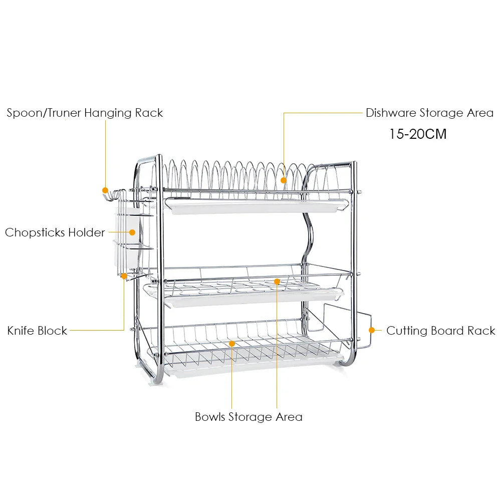 Multi-functional 3-Tier Dish Rack