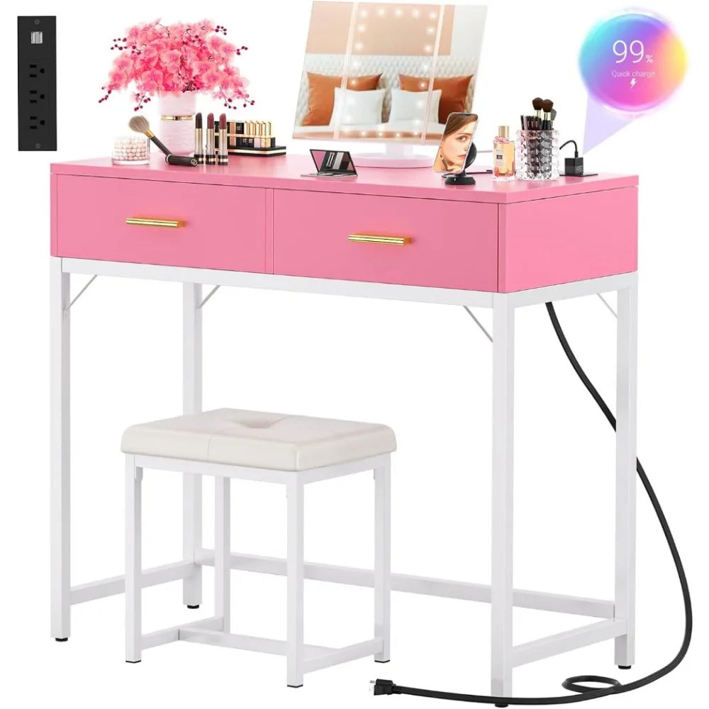 Pink Makeup Vanity with Lighted Mirror