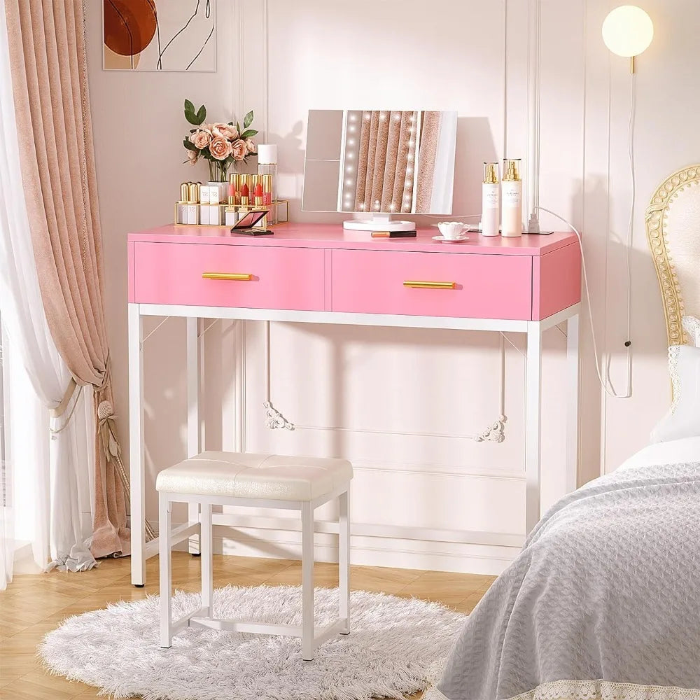 Pink Makeup Vanity with Lighted Mirror