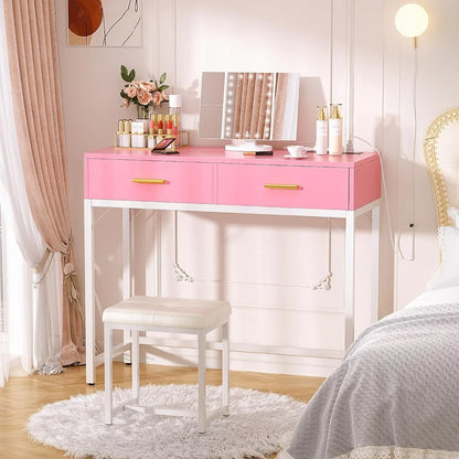 Pink Makeup Vanity with Lighted Mirror